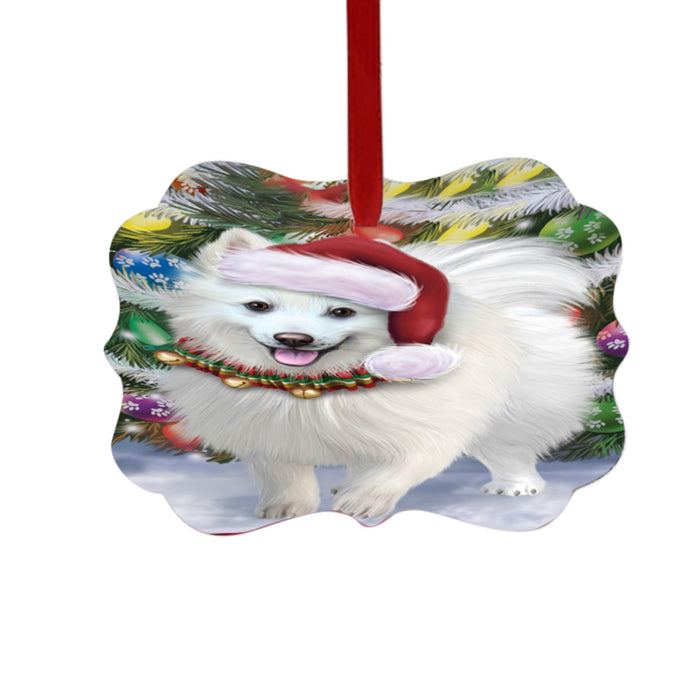 Trotting in the Snow American Eskimo Dog Double-Sided Photo Benelux Christmas Ornament LOR49422