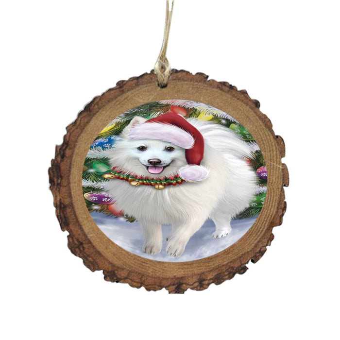 Trotting in the Snow American Eskimo Dog Wooden Christmas Ornament WOR49422