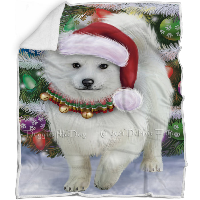 Trotting in the Snow American Eskimo Dog Blanket BLNKT109506