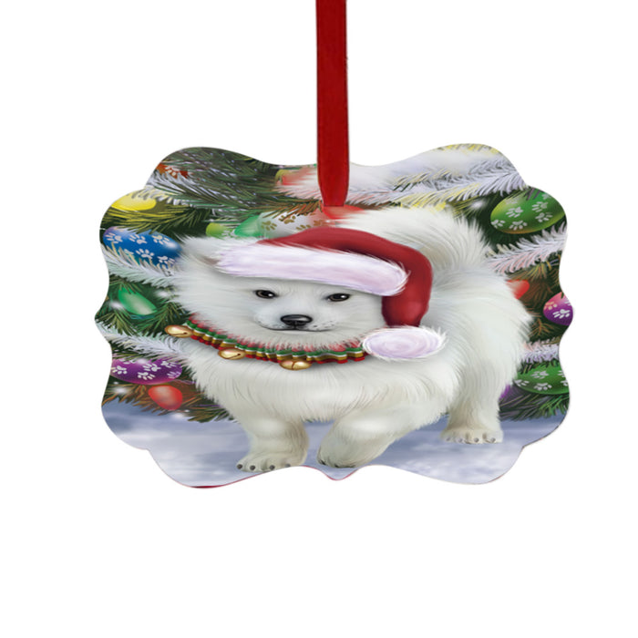 Trotting in the Snow American Eskimo Dog Double-Sided Photo Benelux Christmas Ornament LOR49423
