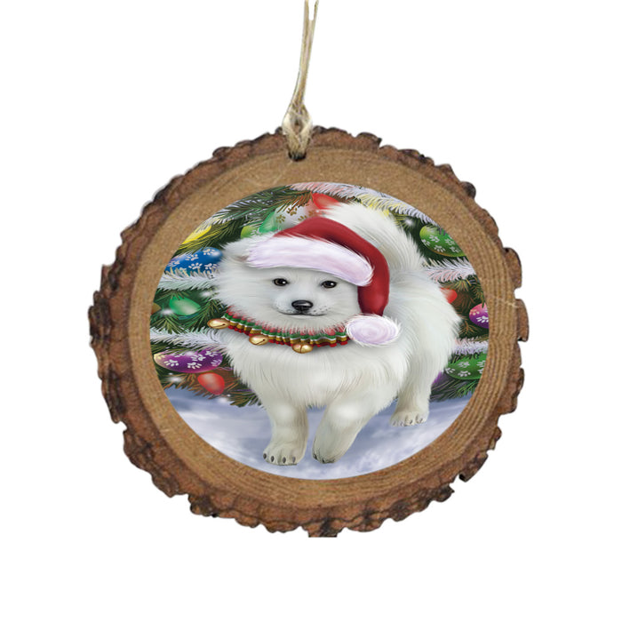 Trotting in the Snow American Eskimo Dog Wooden Christmas Ornament WOR49423