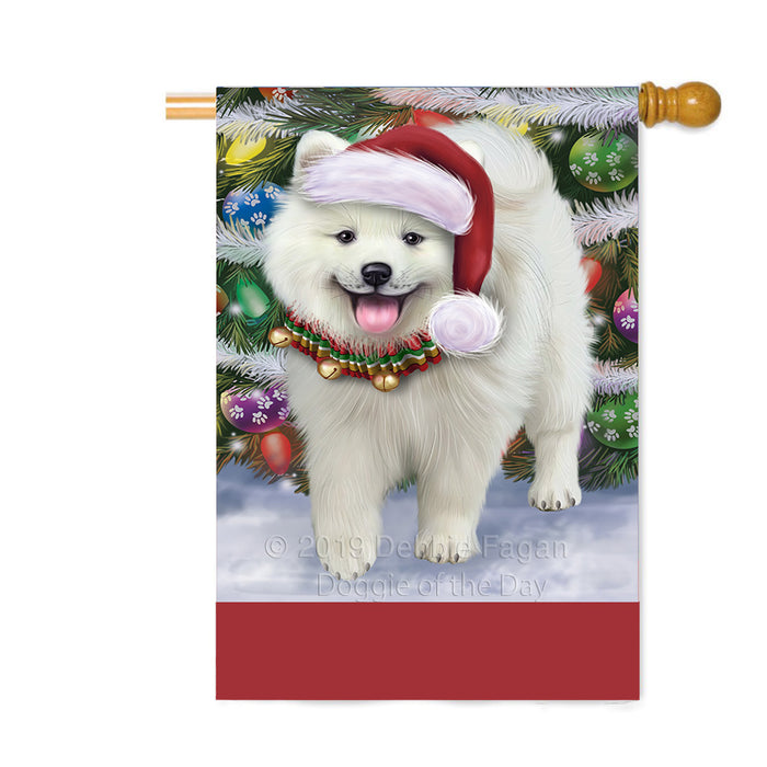 Personalized Trotting in the Snow American Eskimo Dog Custom House Flag FLG-DOTD-A60713