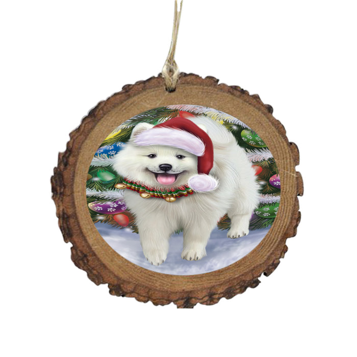 Trotting in the Snow American Eskimo Dog Wooden Christmas Ornament WOR49424