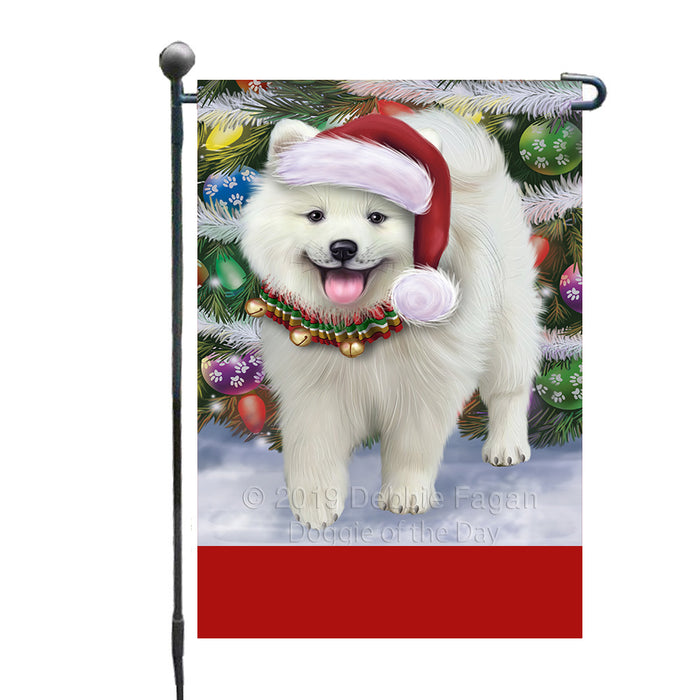 Personalized Trotting in the Snow American Eskimo Dog Custom Garden Flags GFLG-DOTD-A60657
