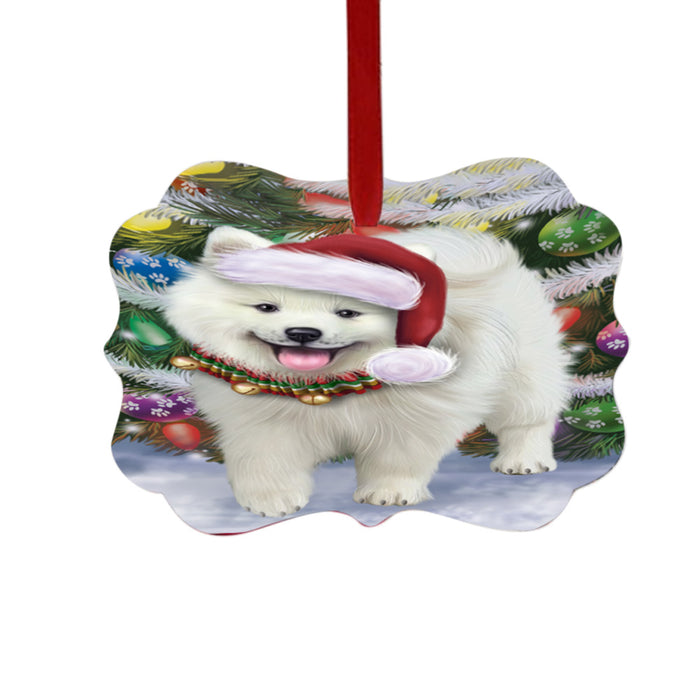 Trotting in the Snow American Eskimo Dog Double-Sided Photo Benelux Christmas Ornament LOR49424
