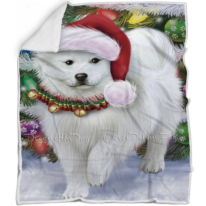 Trotting in the Snow American Eskimo Dog Blanket BLNKT109524