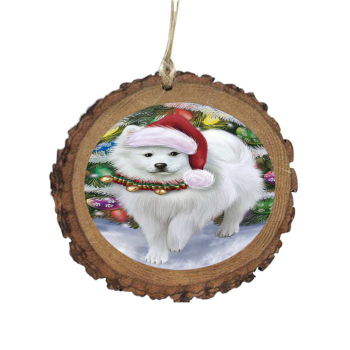 Trotting in the Snow American Eskimo Dog Wooden Christmas Ornament WOR49425