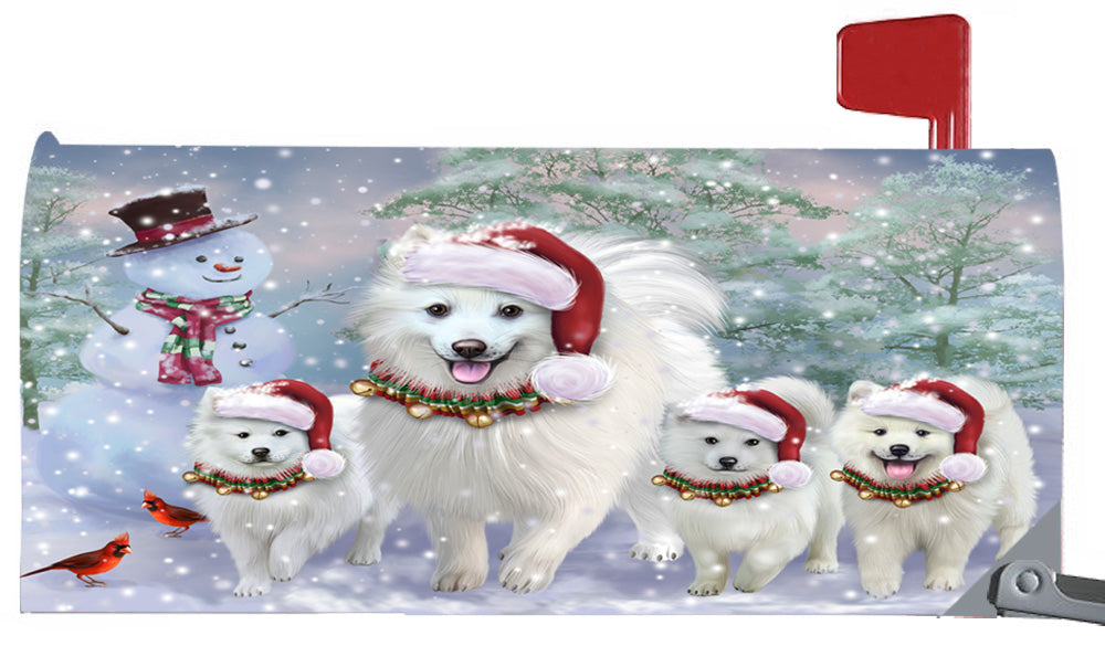 Magnetic Mailbox Cover Christmas Running Family American Eskimos Dogs MBC48270