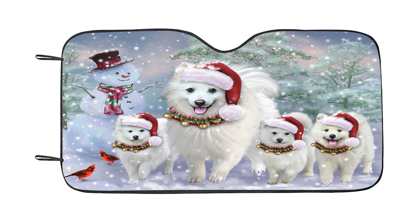 Christmas Running Family American Eskimo Dogs Car Sun Shade