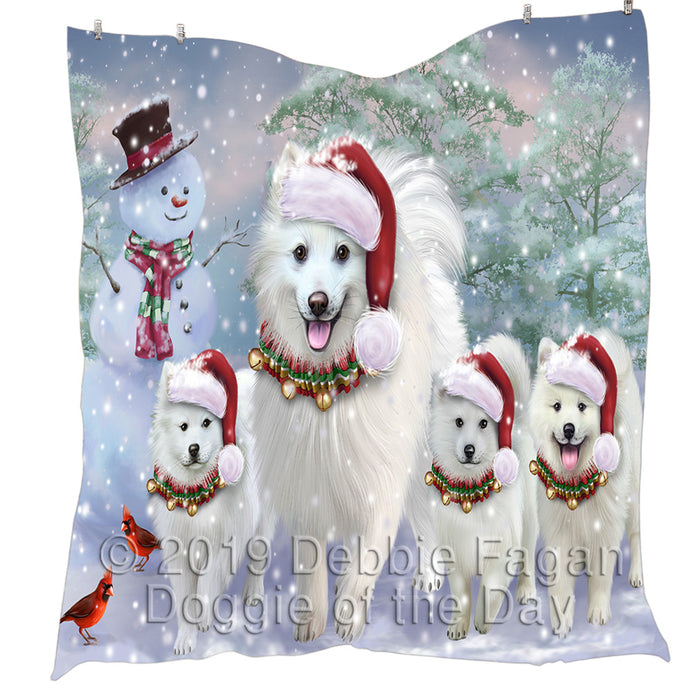 Christmas Running Fammily American Eskimo Dogs Quilt