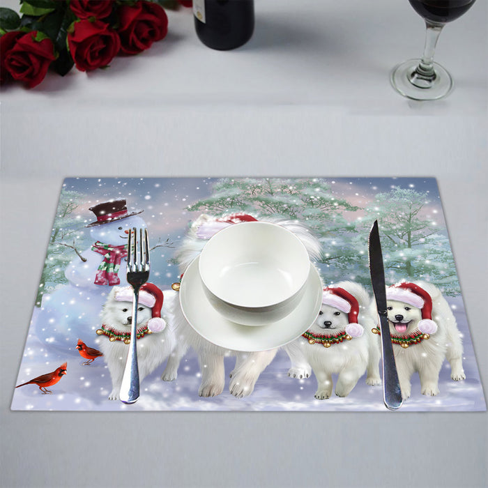 Christmas Running Fammily American Eskimo Dogs Placemat