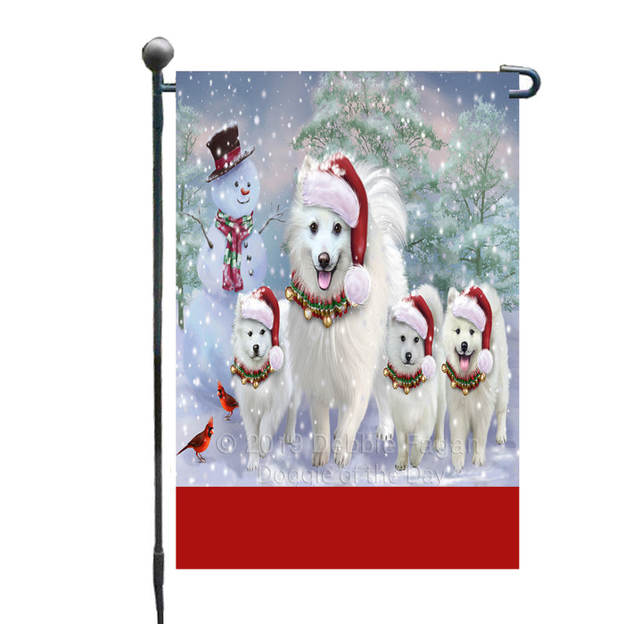 Personalized Christmas Running Family American Eskimo Dogs Custom Garden Flags GFLG-DOTD-A60313