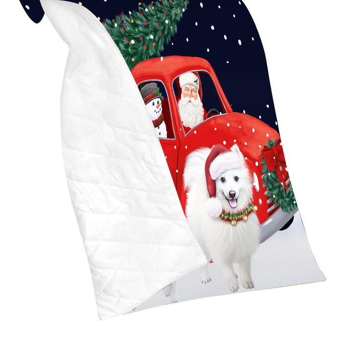Christmas Express Delivery Red Truck Running American Eskimo Dogs Lightweight Soft Bedspread Coverlet Bedding Quilt QUILT59756