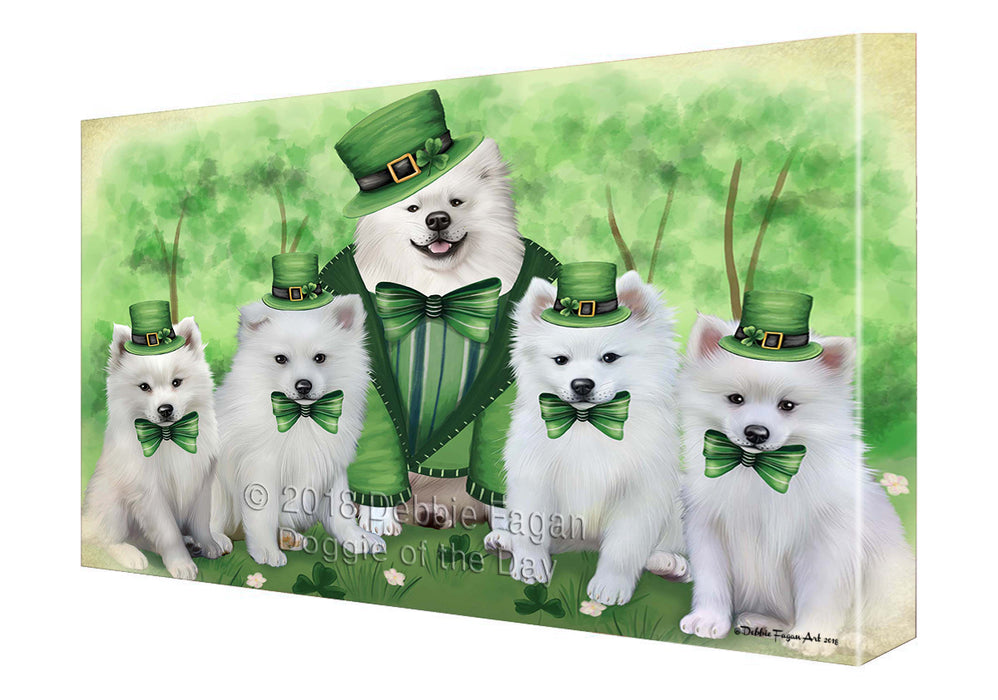 St. Patricks Day Irish Family Portrait American Eskimos Dog Canvas Wall Art CVS50664