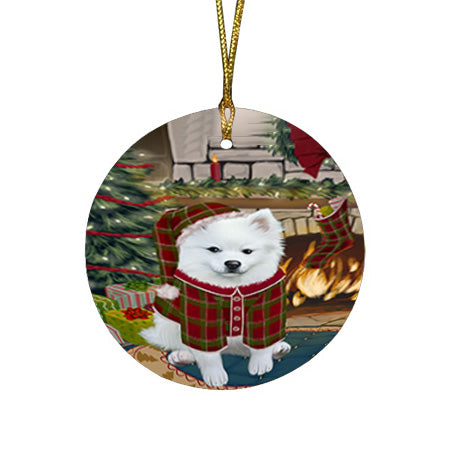 The Stocking was Hung American Eskimo Dog Round Flat Christmas Ornament RFPOR55516