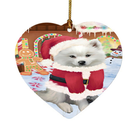 Christmas Gingerbread House Candyfest American Eskimo Dog Heart Christmas Ornament HPOR56489