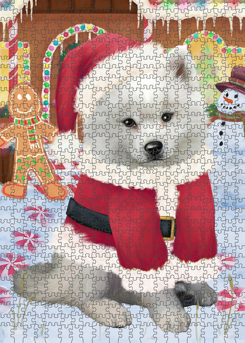 Christmas Gingerbread House Candyfest American Eskimo Dog Puzzle with Photo Tin PUZL92732