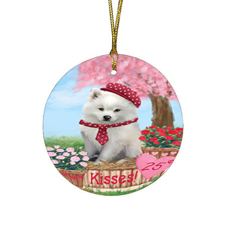 Rosie 25 Cent Kisses American Eskimo Dog Round Flat Christmas Ornament RFPOR56143