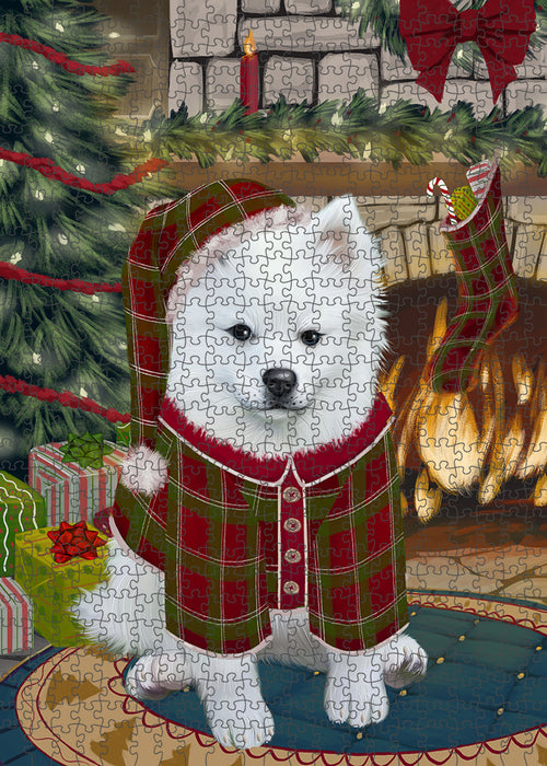 The Stocking was Hung American Eskimo Dog Puzzle with Photo Tin PUZL88844
