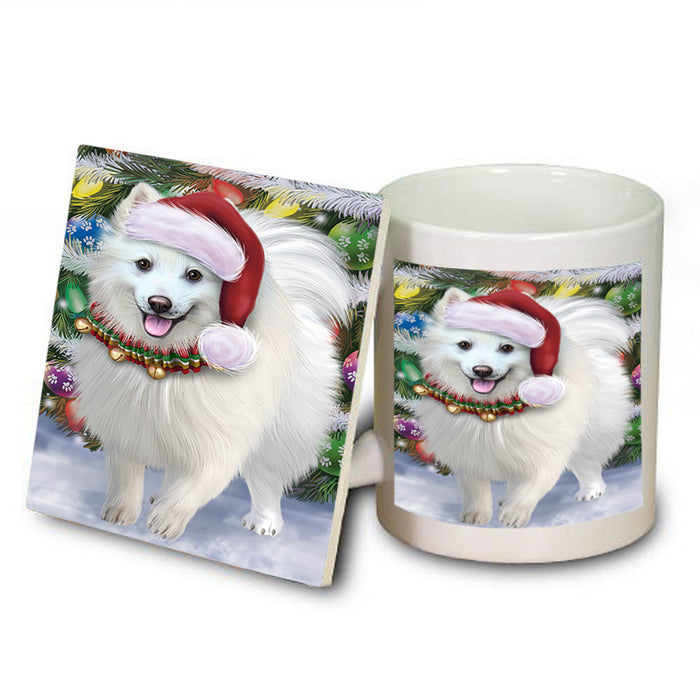 Trotting in the Snow American Eskimo Dog Mug and Coaster Set MUC54548