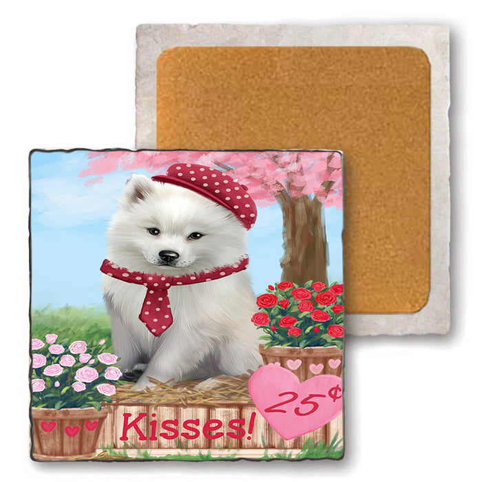 Rosie 25 Cent Kisses American Eskimo Dog Set of 4 Natural Stone Marble Tile Coasters MCST50787