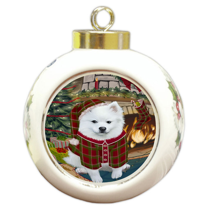 The Stocking was Hung American Eskimo Dog Round Ball Christmas Ornament RBPOR55516