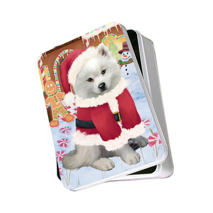Christmas Gingerbread House Candyfest American Eskimo Dog Photo Storage Tin PITN56052