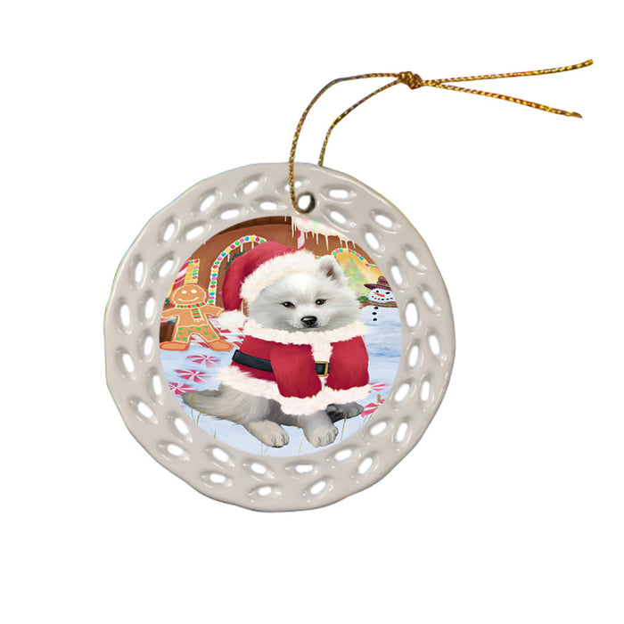Christmas Gingerbread House Candyfest American Eskimo Dog Ceramic Doily Ornament DPOR56489