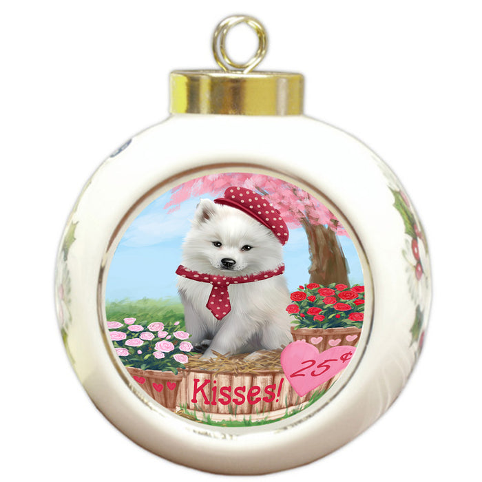 Rosie 25 Cent Kisses American Eskimo Dog Round Ball Christmas Ornament RBPOR56143