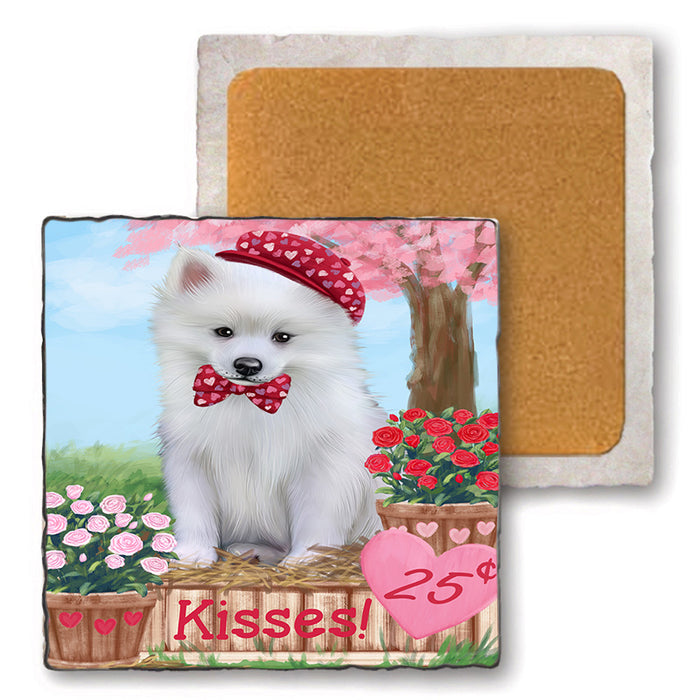 Rosie 25 Cent Kisses American Eskimo Dog Set of 4 Natural Stone Marble Tile Coasters MCST50788