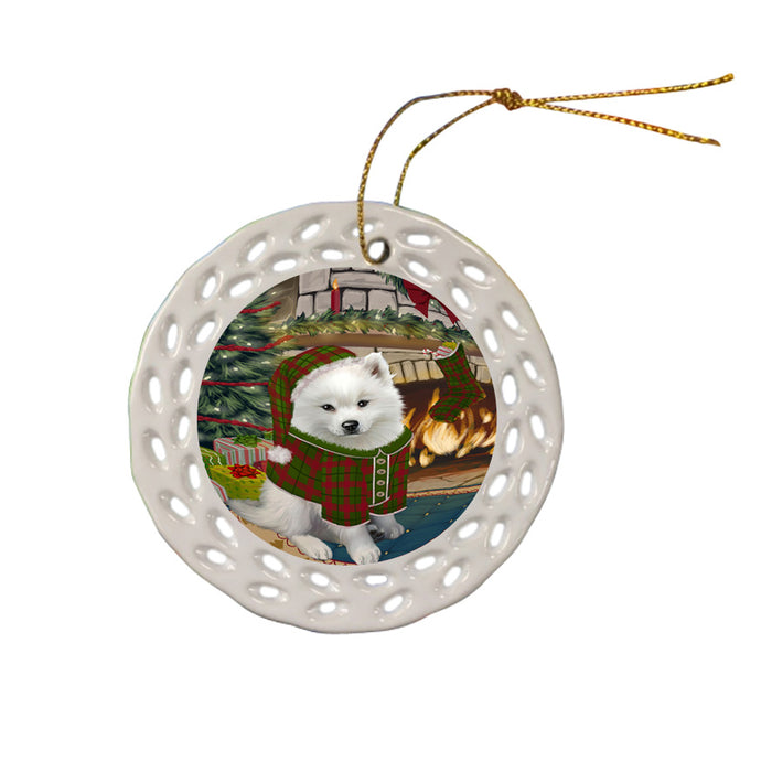 The Stocking was Hung American Eskimo Dog Ceramic Doily Ornament DPOR55517