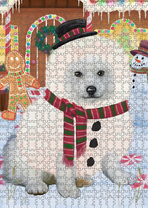 Christmas Gingerbread House Candyfest American Eskimo Dog Puzzle with Photo Tin PUZL92736