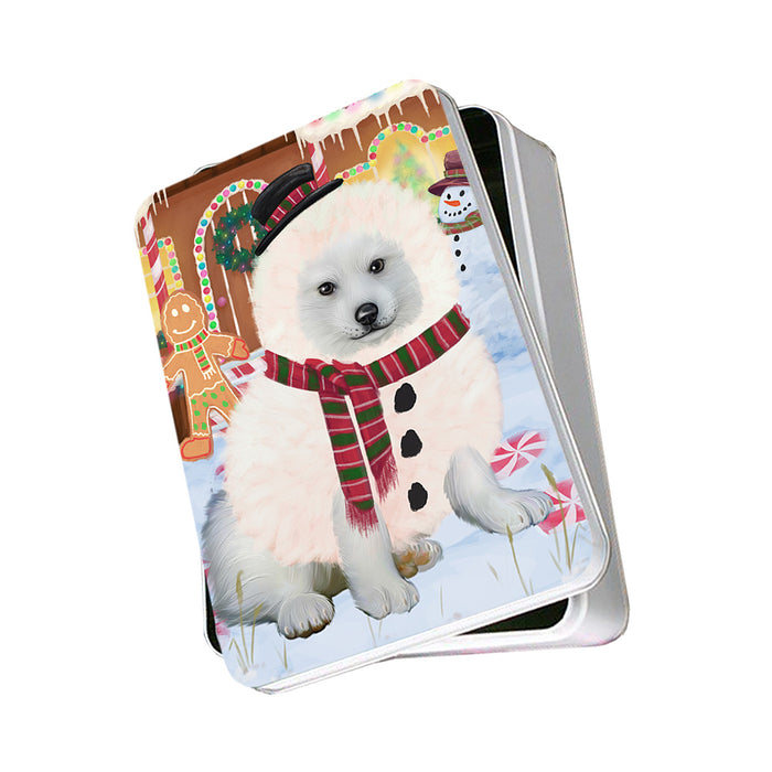 Christmas Gingerbread House Candyfest American Eskimo Dog Photo Storage Tin PITN56053