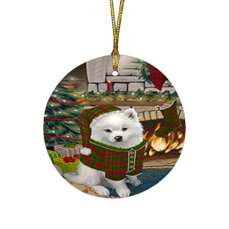 The Stocking was Hung American Eskimo Dog Round Flat Christmas Ornament RFPOR55517