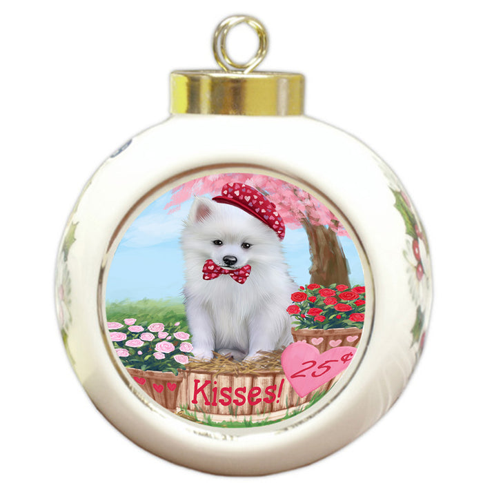 Rosie 25 Cent Kisses American Eskimo Dog Round Ball Christmas Ornament RBPOR56144