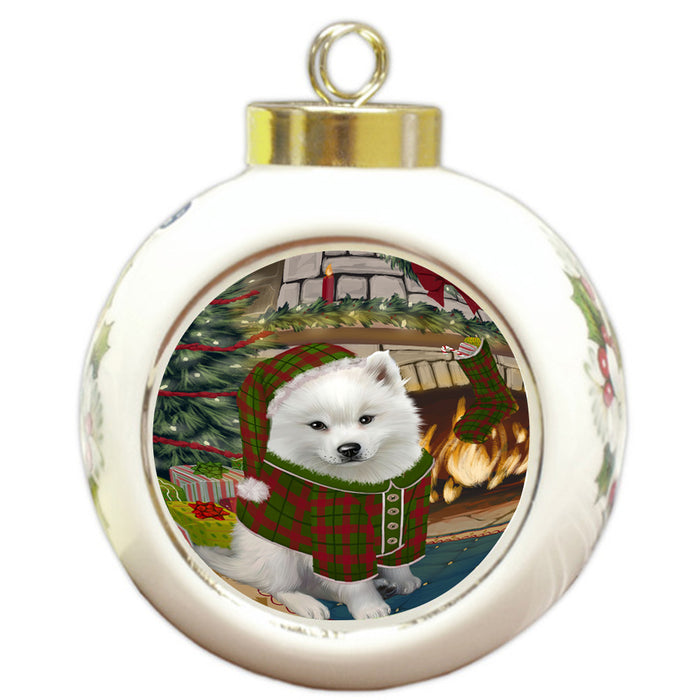 The Stocking was Hung American Eskimo Dog Round Ball Christmas Ornament RBPOR55517
