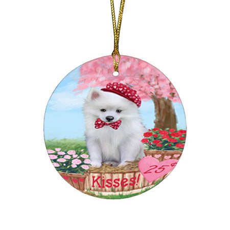 Rosie 25 Cent Kisses American Eskimo Dog Round Flat Christmas Ornament RFPOR56144