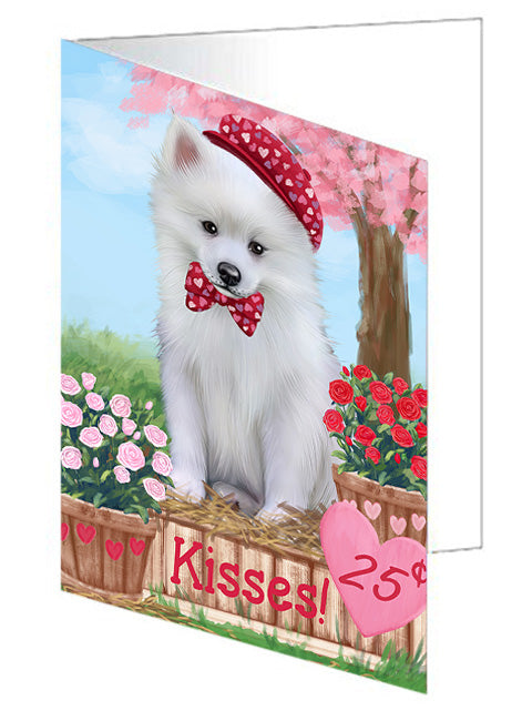 Rosie 25 Cent Kisses American Eskimo Dog Handmade Artwork Assorted Pets Greeting Cards and Note Cards with Envelopes for All Occasions and Holiday Seasons GCD71879