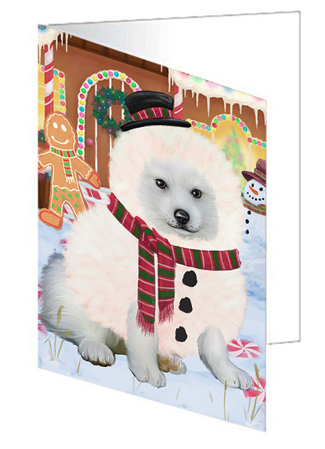 Christmas Gingerbread House Candyfest American Eskimo Dog Handmade Artwork Assorted Pets Greeting Cards and Note Cards with Envelopes for All Occasions and Holiday Seasons GCD72917