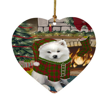 The Stocking was Hung American Eskimo Dog Heart Christmas Ornament HPOR55517