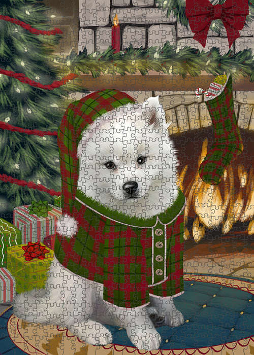 The Stocking was Hung American Eskimo Dog Puzzle with Photo Tin PUZL88848