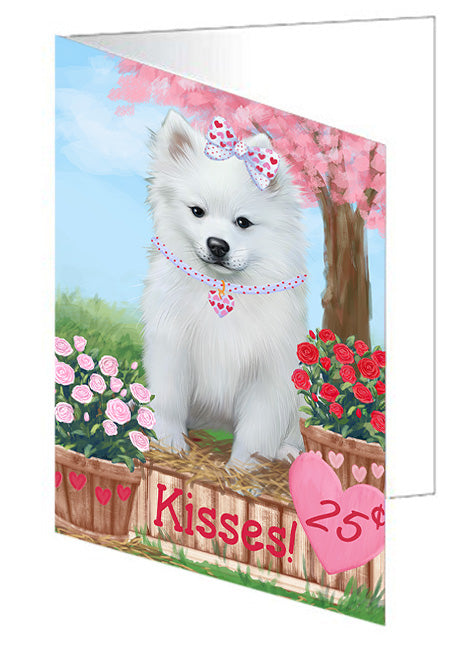 Rosie 25 Cent Kisses American Eskimo Dog Handmade Artwork Assorted Pets Greeting Cards and Note Cards with Envelopes for All Occasions and Holiday Seasons GCD71882