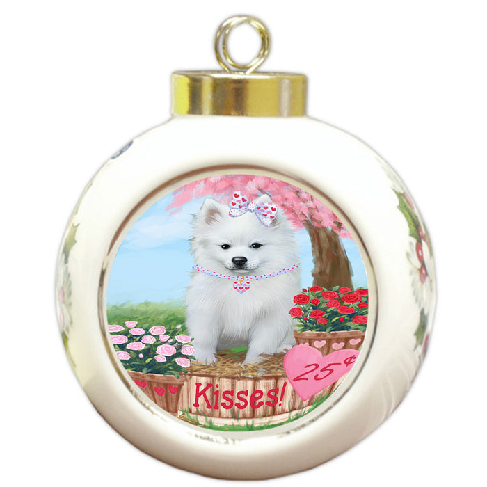 Rosie 25 Cent Kisses American Eskimo Dog Round Ball Christmas Ornament RBPOR56145