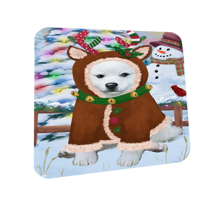 Christmas Gingerbread House Candyfest American Eskimo Dog Coasters Set of 4 CST56093
