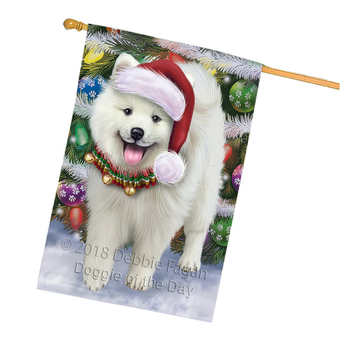 Trotting in the Snow American Eskimo Dog House Flag FLG54884