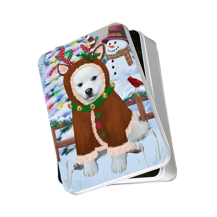 Christmas Gingerbread House Candyfest American Eskimo Dog Photo Storage Tin PITN56054
