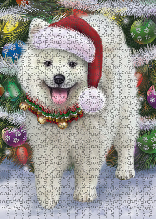 Trotting in the Snow American Eskimo Dog Puzzle with Photo Tin PUZL85900
