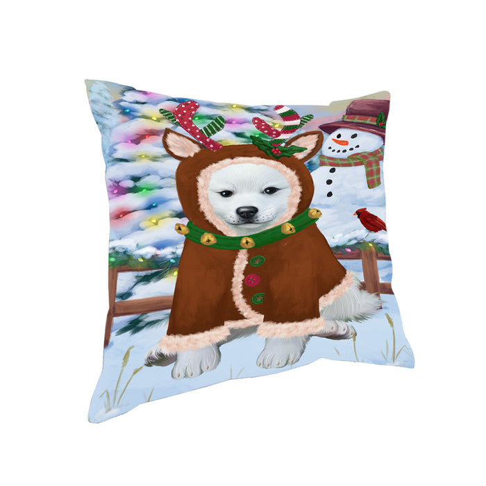 Christmas Gingerbread House Candyfest American Eskimo Dog Pillow PIL78832