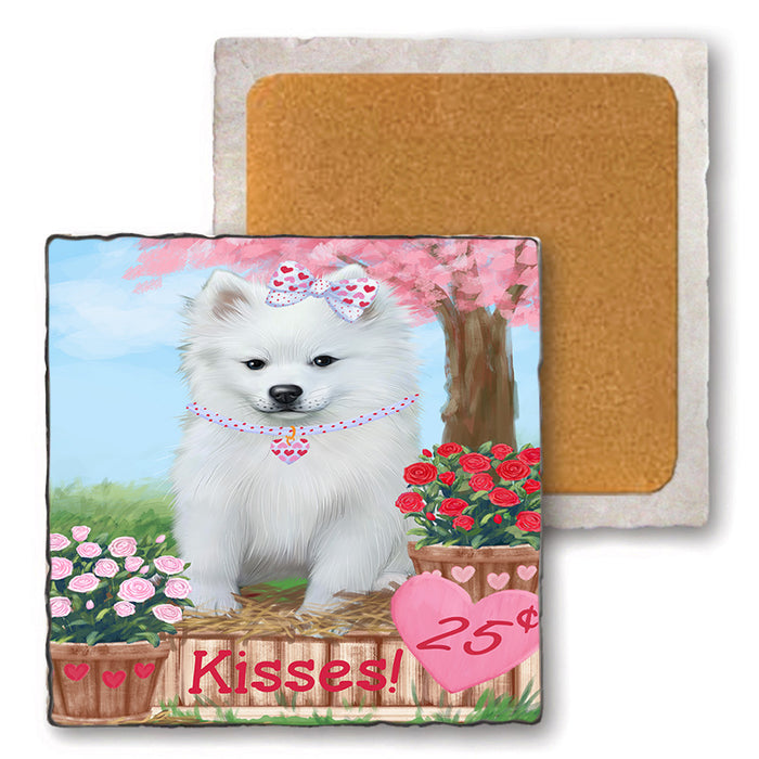 Rosie 25 Cent Kisses American Eskimo Dog Set of 4 Natural Stone Marble Tile Coasters MCST50789