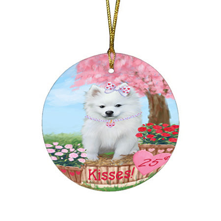 Rosie 25 Cent Kisses American Eskimo Dog Round Flat Christmas Ornament RFPOR56145